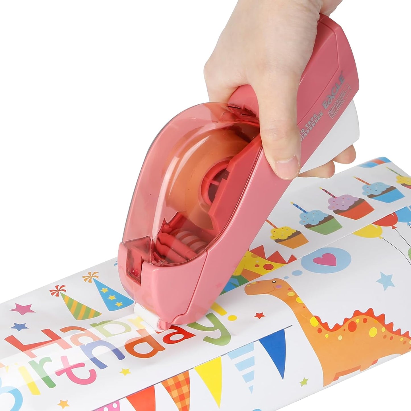 Eagle Automatic Tape Dispenser, Handheld & Portable Design, Office Tape Gun, One-Handed Operation with Safety Blade for Office, Home, DIY or Packaging (Includes 2 Free Tapes)(Flamingo Pink)