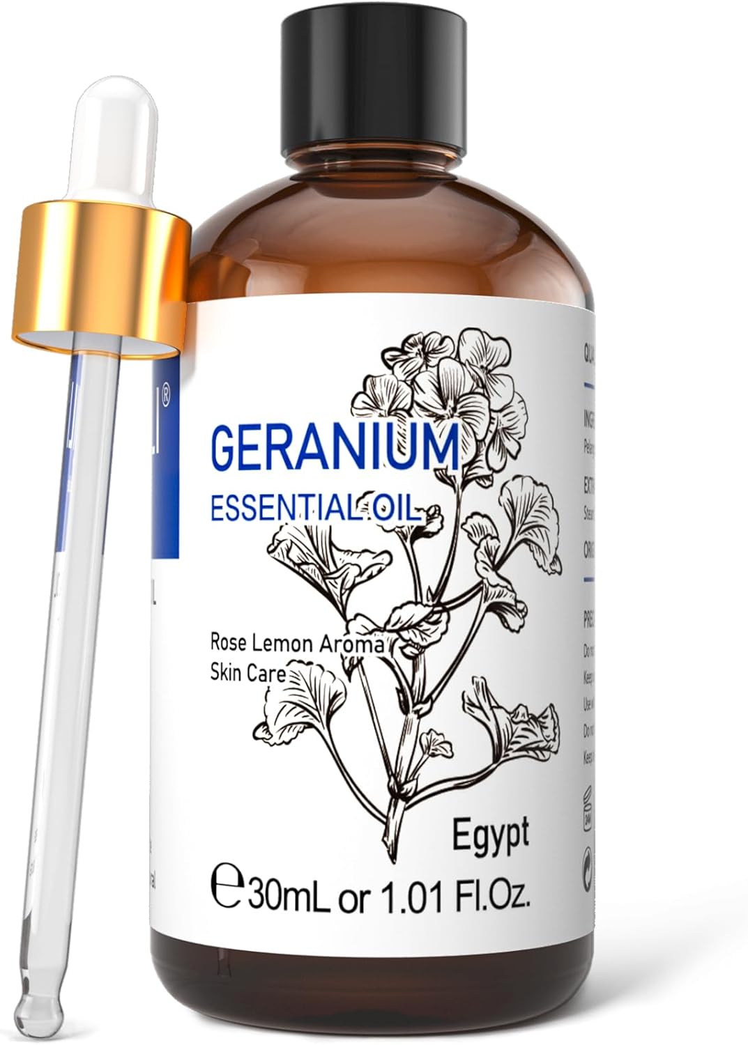 HIQILI 30ML Geranium Essential Oil, for Skin, Diffuser & Candle, 100% Pure and Natural - 1.01 Fl.Oz