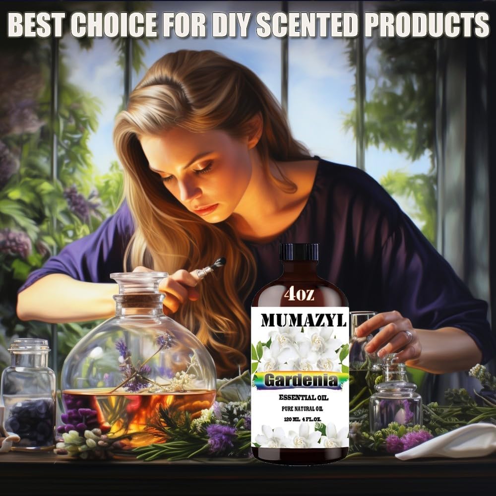 Gardenia Essential Oil, Gardenia Oil 4 Fl Oz 120ML for Diffuser Humidifier Yoga Cleaning DIY Candle Soap Making Essential Oils