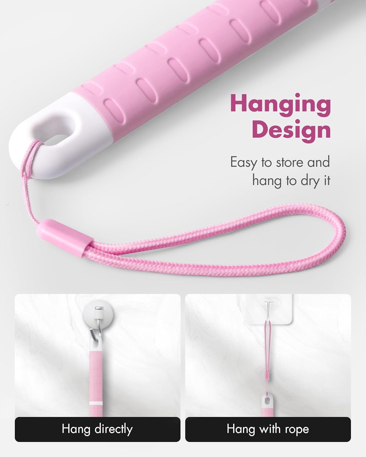 Back Scrubber Body Shower Brush: Anti Slip Long Handle Bath Brush with Stiff and Soft Bristles - Showering Exfoliator Wet or Dry Brushing for Women, Men, Elderly (Pink)