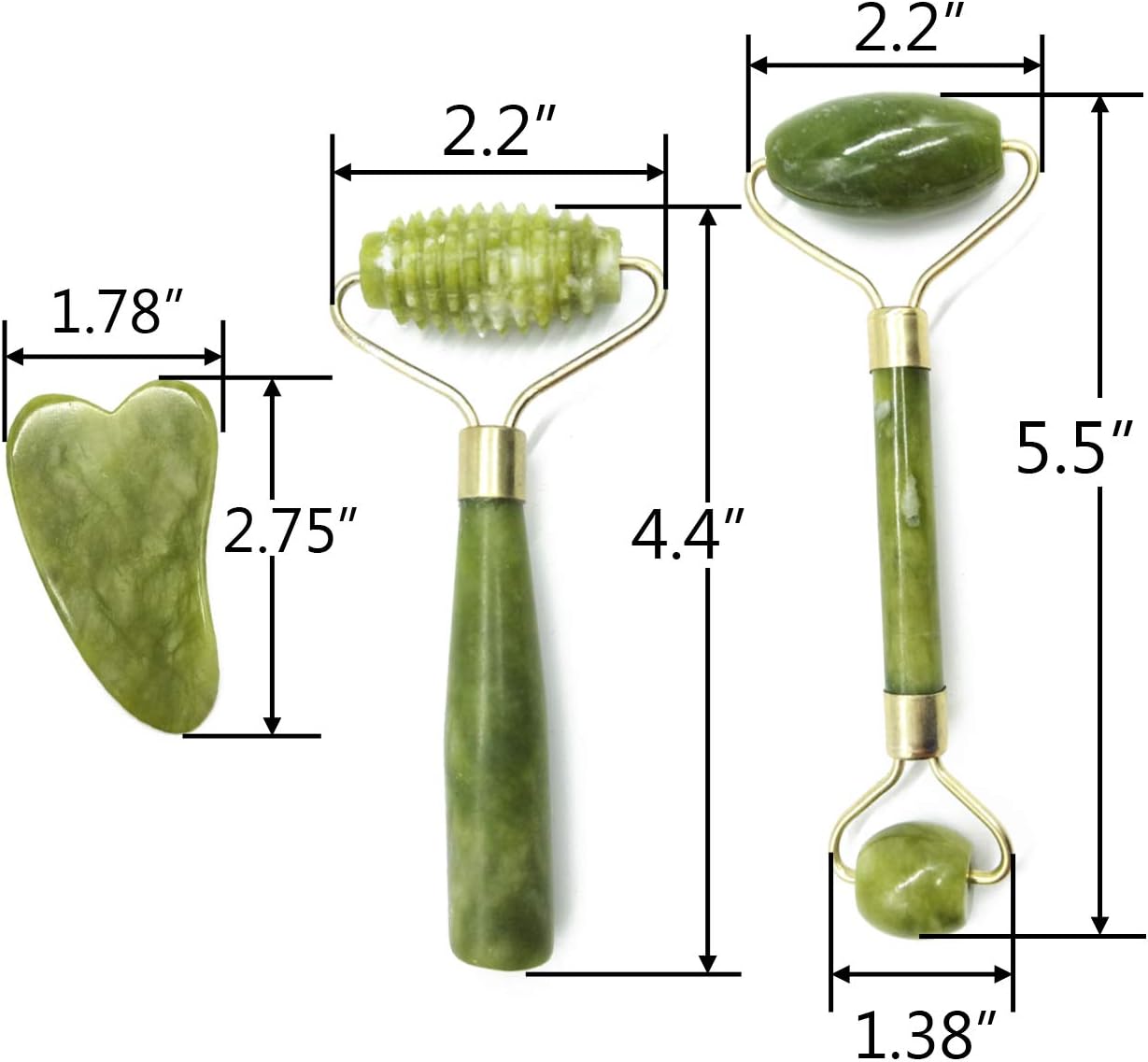 TIHOOD 6PCS Massage Tools Kits, 4 PCS Jade Roller Facial Ridged Roller Kits Skin Roller with 2 Pieces Scraping Massage Tools Anti Aging and Wrinkles for Face, Eye, Neck, Body for Lymphatic Massage