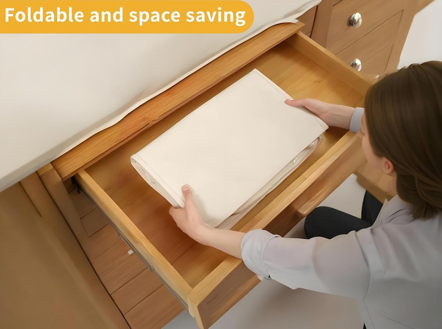 Soft Canvas Storage Bag with Zipper and Clear Window, Cotton Linen Organizer Storage for Pillow, Sweater, and Bedding, 55L, 4 Pack, Beige