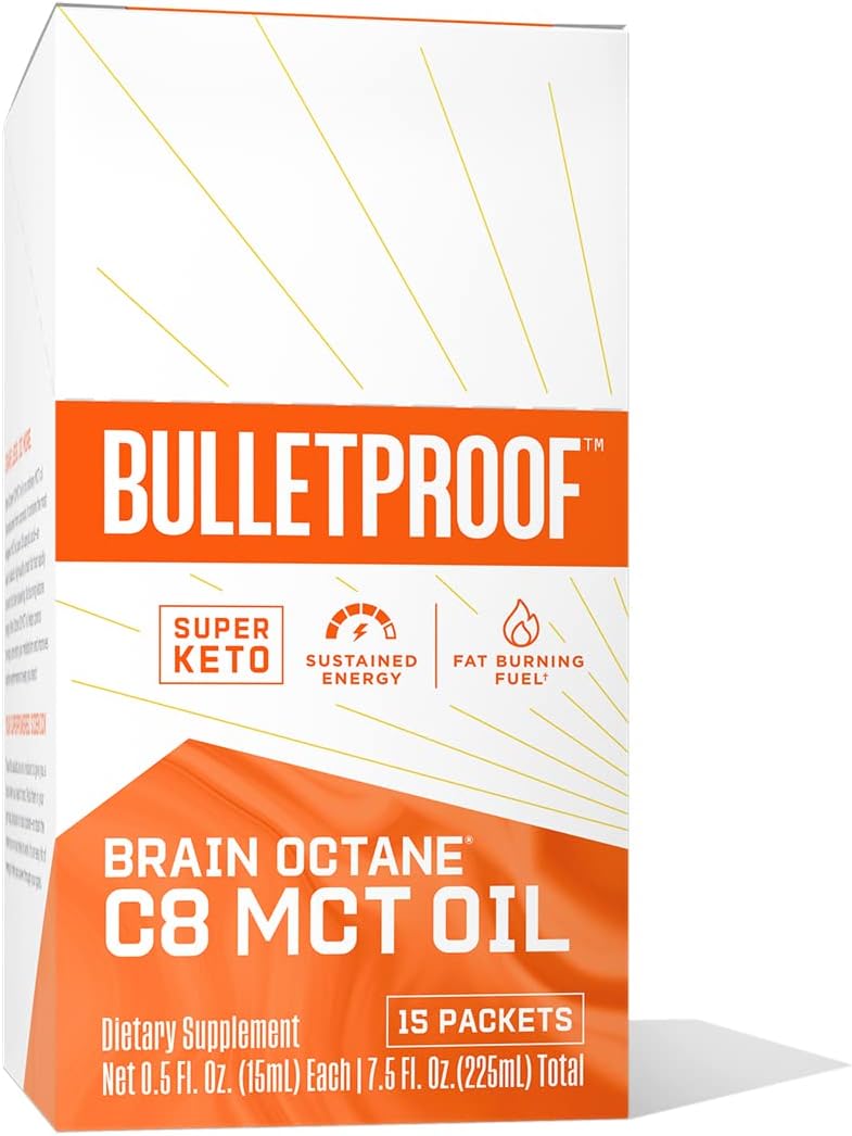 Bulletproof Brain Octane C8 MCT Oil Packets, Pack of 15, Keto Supplement for Sustained Energy