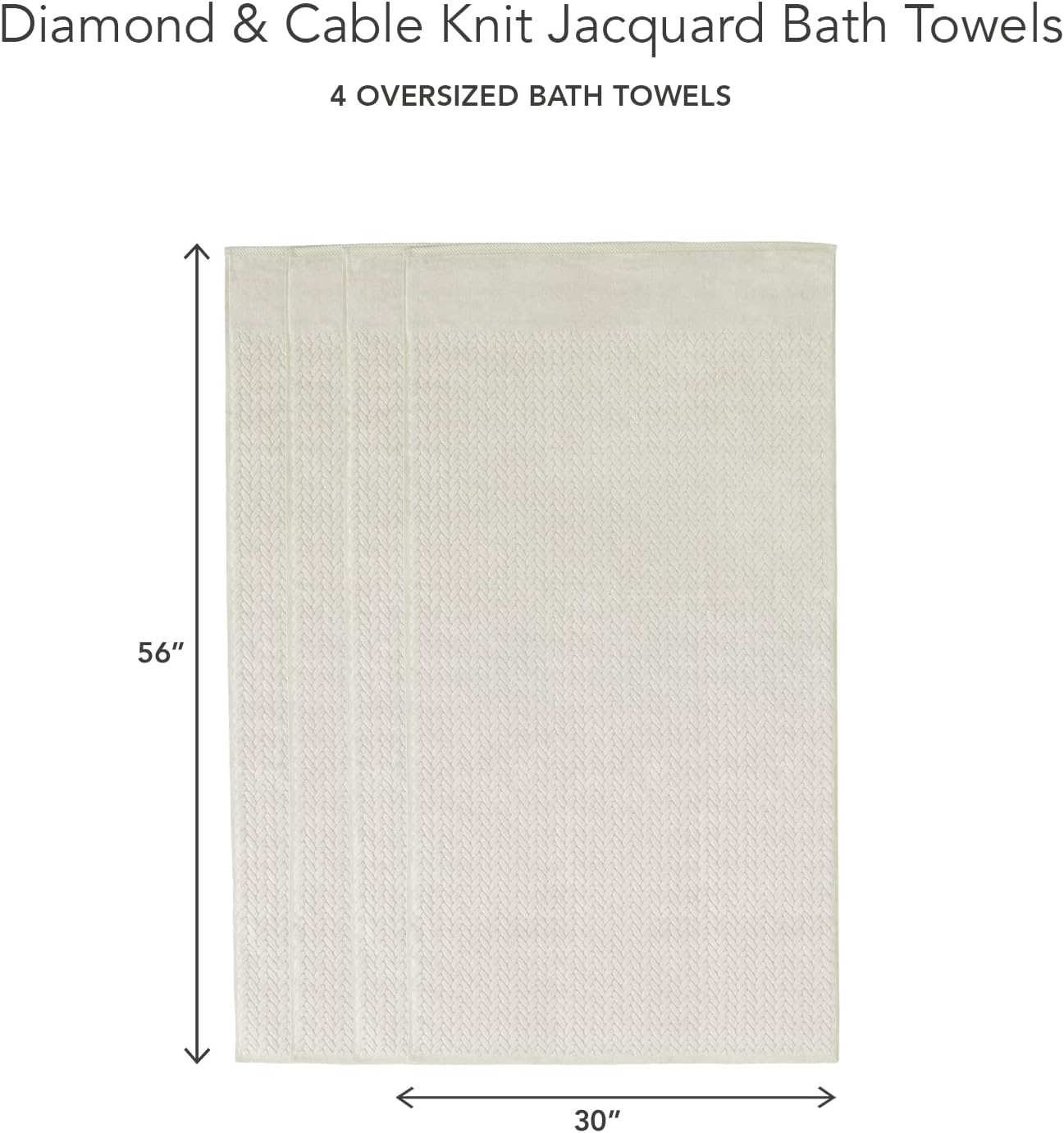 Texere 100% Organic Cotton Jacquard 650 GSM Premium Bath Towel Sets - Extra Absorbent Quick Dry and Plush (Cable, Birch, 4 Bath Towels)