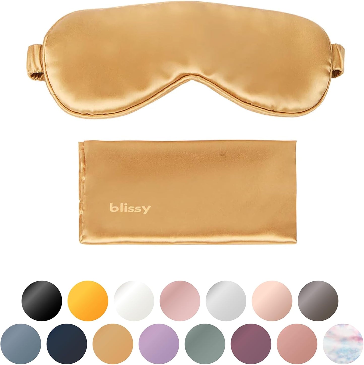 Blissy Silk Sleep Mask - Silk Eye Sleeping Mask for Women & Men for Total Blackout - 100% Pure Mulberry Silk, 22 Momme 6a Fibers - Blindfold Silk Sleep Mask Side Sleeper Eye Cover (Gold)