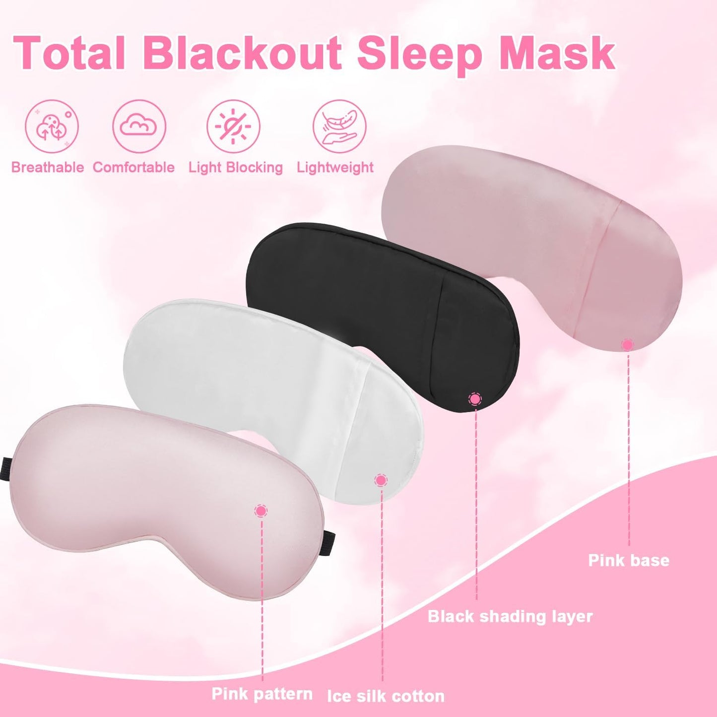 Sleep mask w/Cooling Gel Eye Mask, 2Packs Heated Eye Mask for Sleeping, Reusable Ice Silk Blackout Eye Cover Sleeping Mask for Travel, Home, Office, Yoga, Stocking Stuffers (Black+Pink)