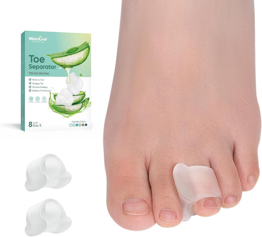 Welnove Gel Toe Separators -8 Pack Toe Spacers with Aloe Vera for Overlapping Toes, Bunion Relief - Soft Silicone Toe Corrector for Men and Women - (Small, Clear)
