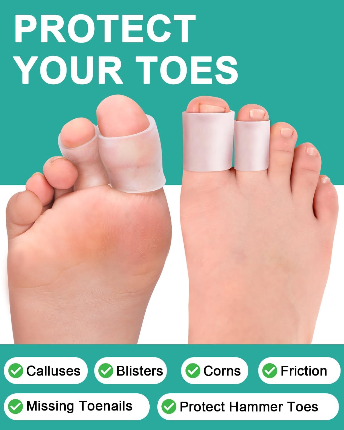 16 Pack Silicone Toe Sleeves Gel Corn Protectors Cushions for Women Men Foot Pain Relief, Soft Toe Tube Pads Corn Cushions for Calluses, Bunion Blisters, Hammertoe, Toenails Loss