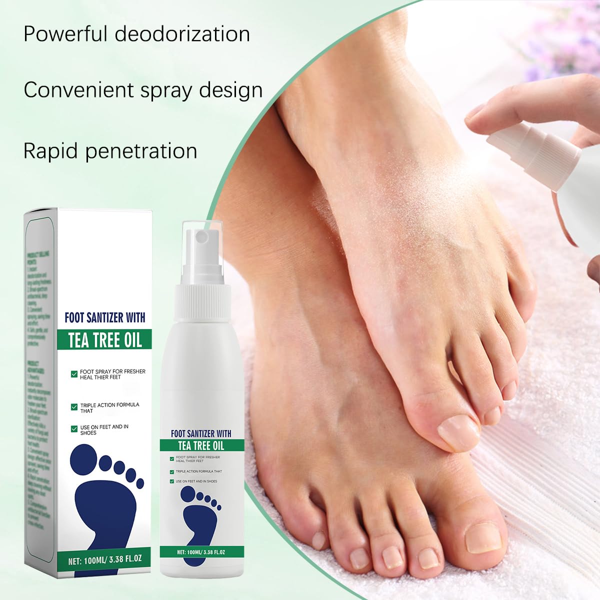 2pcs Foot Spray with Tea Tree Oil, Tea Tree Oil Feet Spray, Foot & Shoe Freshness, Clear Foot Sanitizer Spray, Quick-Drying and Travel-Friendly, 100ml/3.38fl.oz