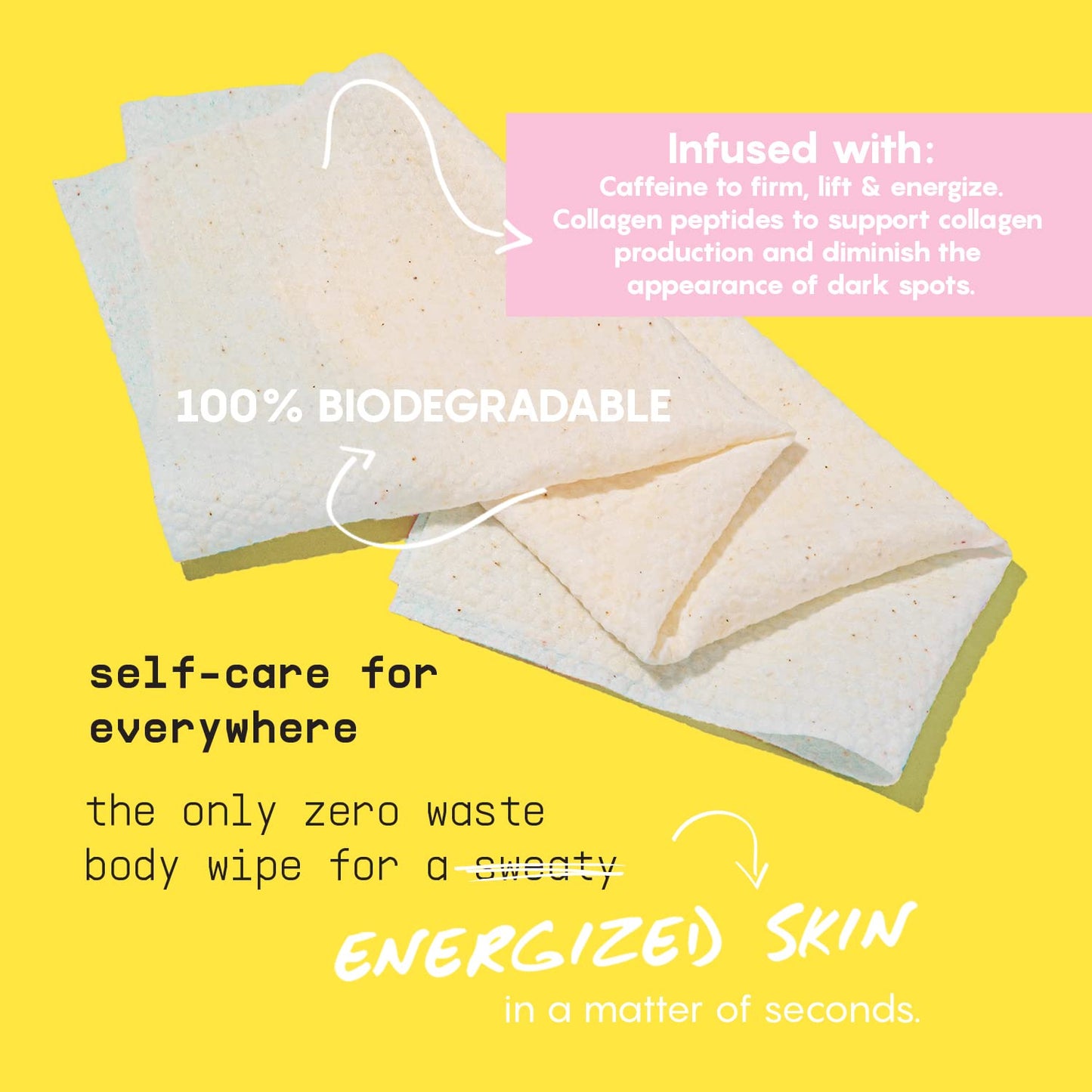 Glow Body Wipes for Women - Cleansing Large Wash Cloth - Extra Thick & Moist - Armpit Sweat Cloths for Body Odor - No Rinse, No Shower - Lavender Rose - Caffeine & Collagen Peptide