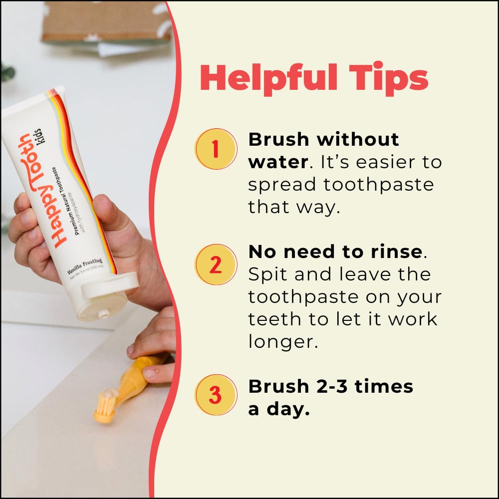 Happy Tooth Hydroxyapatite Toothpaste, Fluoride Free, Natural Whitening for Kids, Toddlers and Adults, SLS Free, Enamel Safe, Dentist Formulated with Clean Ingredients, Sweet Orange Flavor, 4oz