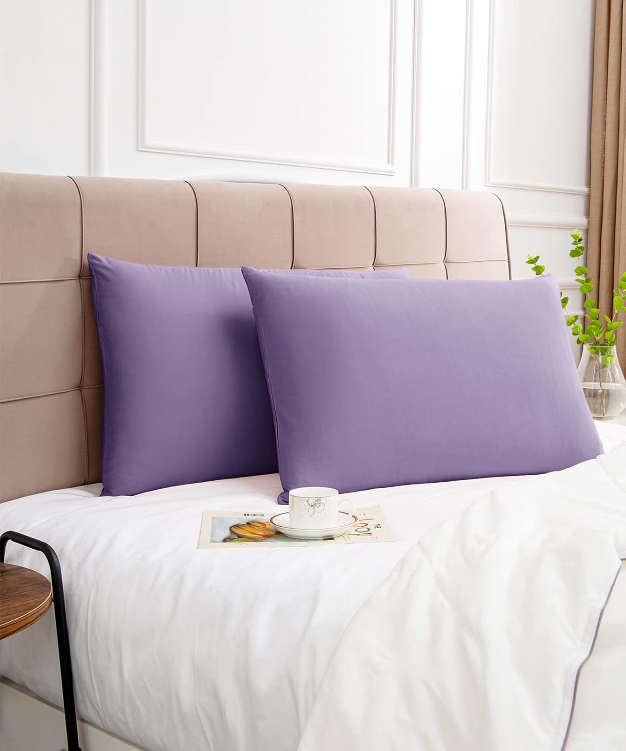 Warmstar Cotton Pillow Cases King Size Set of 2, 600 Thread Count Pillowcases 20x36 Inches, Soft Long Staple Cotton Pillowcases Breathable with Envelope Closure,Plum