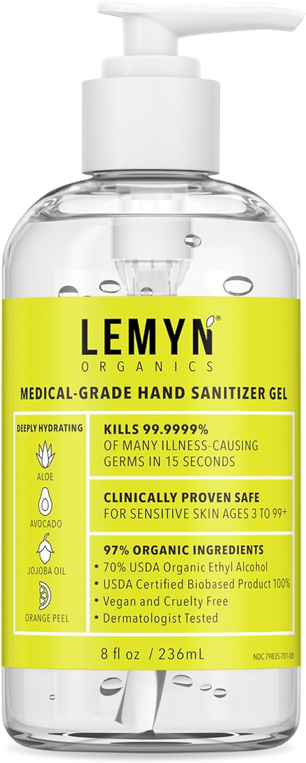 Medical‑Grade Hand Sanitizer Gel – 97 % Organic | 70 % USP Ethyl Alcohol | Moisturizing Aloe + Hyaluronic Acid | Freshly Made in USA | 8oz Bottle with Pump