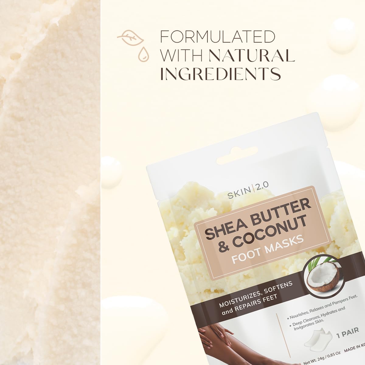 Shea Butter & Coconut Foot Masks - Softens Calluses, Treats Cracked Heels, Soothing & Hydrating - Dermatologist Tested Korean Skincare - Clean Beauty, Cruelty-Free, All Skin Types - 3 Pairs