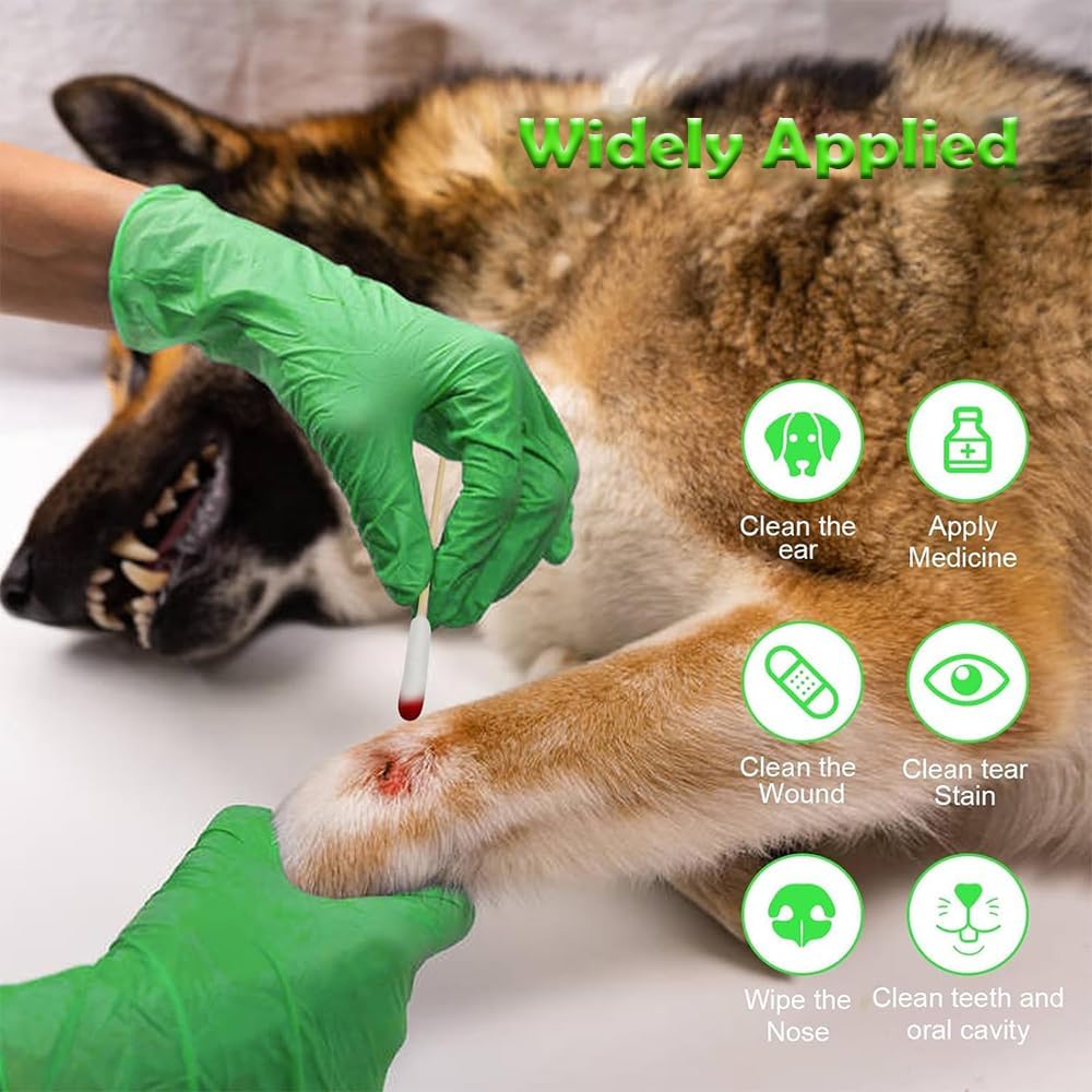 5.9inch Long Large Cotton Swab,Double-Sided Bamboo-Handled Dog-Eared Cotton Swabs,Designed Specifically for Dogs,Ear Cleaning for Medium and Large Dogs or Makeup Large(100PCS)