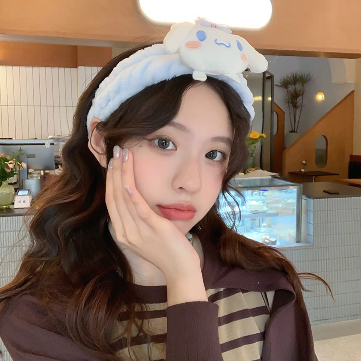 Kawaii Spa Headband for Washing Face, Make Up, Party - Soft Blue Headband for Women & Girls