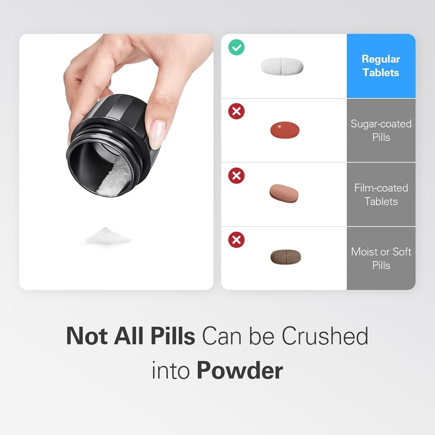 DEPAD 3-in-1 Pill Crusher and Pill Cutter, Pills Crusher Fine Powder with Stainless Steel Grinding Head, Pil Grinder with Storage for Tablets, Cutter Splitter for Small and Tiny Pills