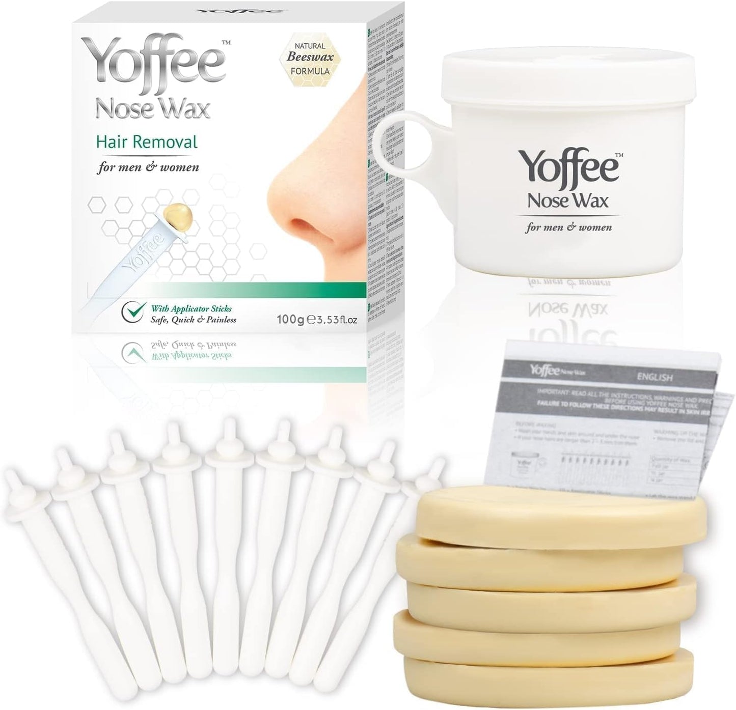 Original Yoffee Nose Wax Kit Men & Women - Natural Bio-Beeswax & Aloe Vera Made Nose Waxing Kit for Men - Nose Hair Wax - Nostril Waxing kit - 10 Reusable Nose Wax Sticks - Easy, Quick & Painless