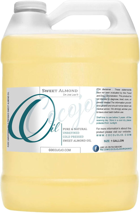 Sweet Almond Oil - Face Skin Hair Cold Pressed 1 Gallon Natural Pure Massage Extra Virgin Unrefined