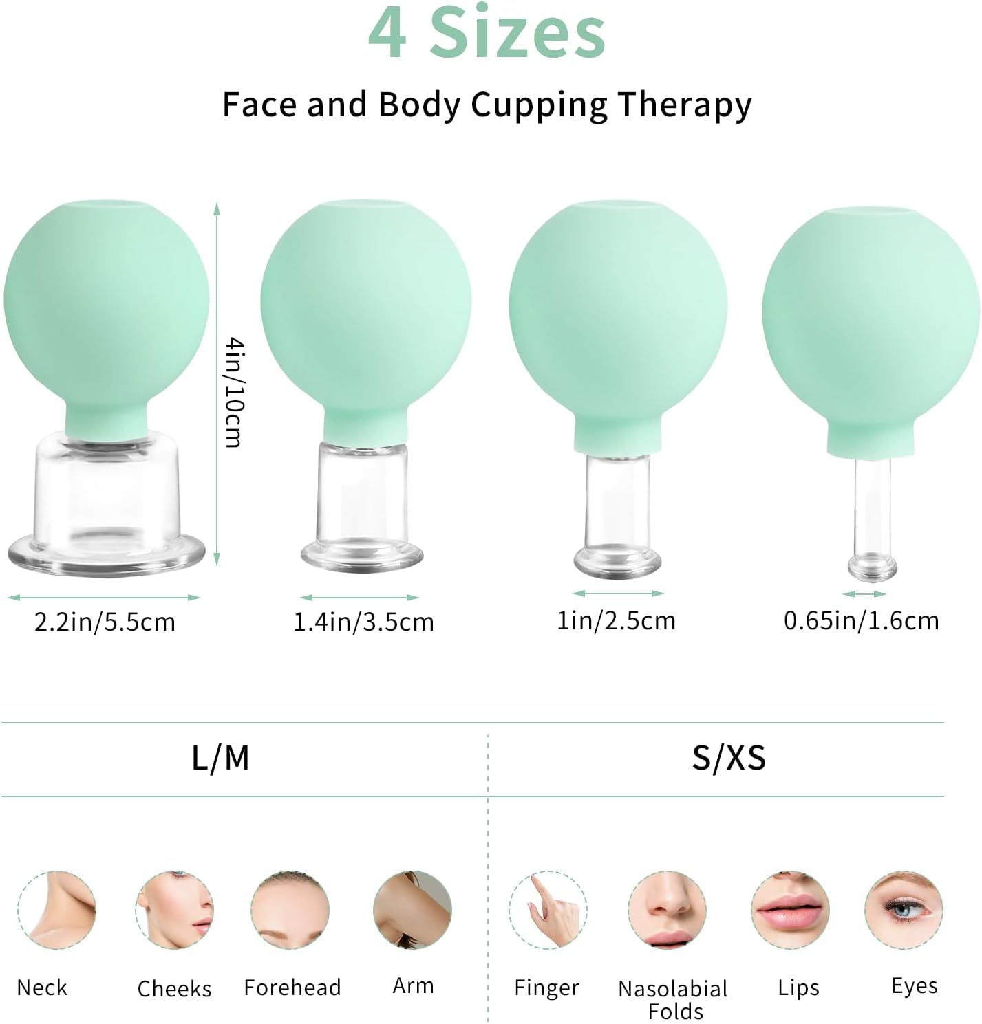 Meifuly Facial Cupping Set, 4 PCS Silicone Vacuum Suction Face Massage Cups, Skin Tightening Kit for Eyes, Face and Body (Green)