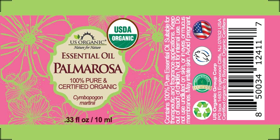US Organic Palmarosa Essential Oil, USDA Certified Organic 100% Pure, Steam Distilled, Sourced from India (10 ml)