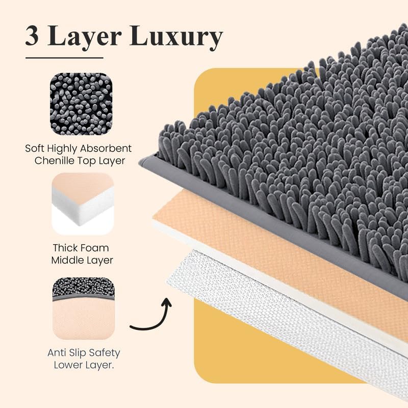 MAYSHINE Plush Shaggy Chenille Bath Mat | Extra Soft, Super Absorbent, Non-Slip Bathroom Rug | Fluffy Microfiber, Area Rug Sets for Bathroom Floor, Kitchen, Living Room | 39"x24" | Charcoal Gray