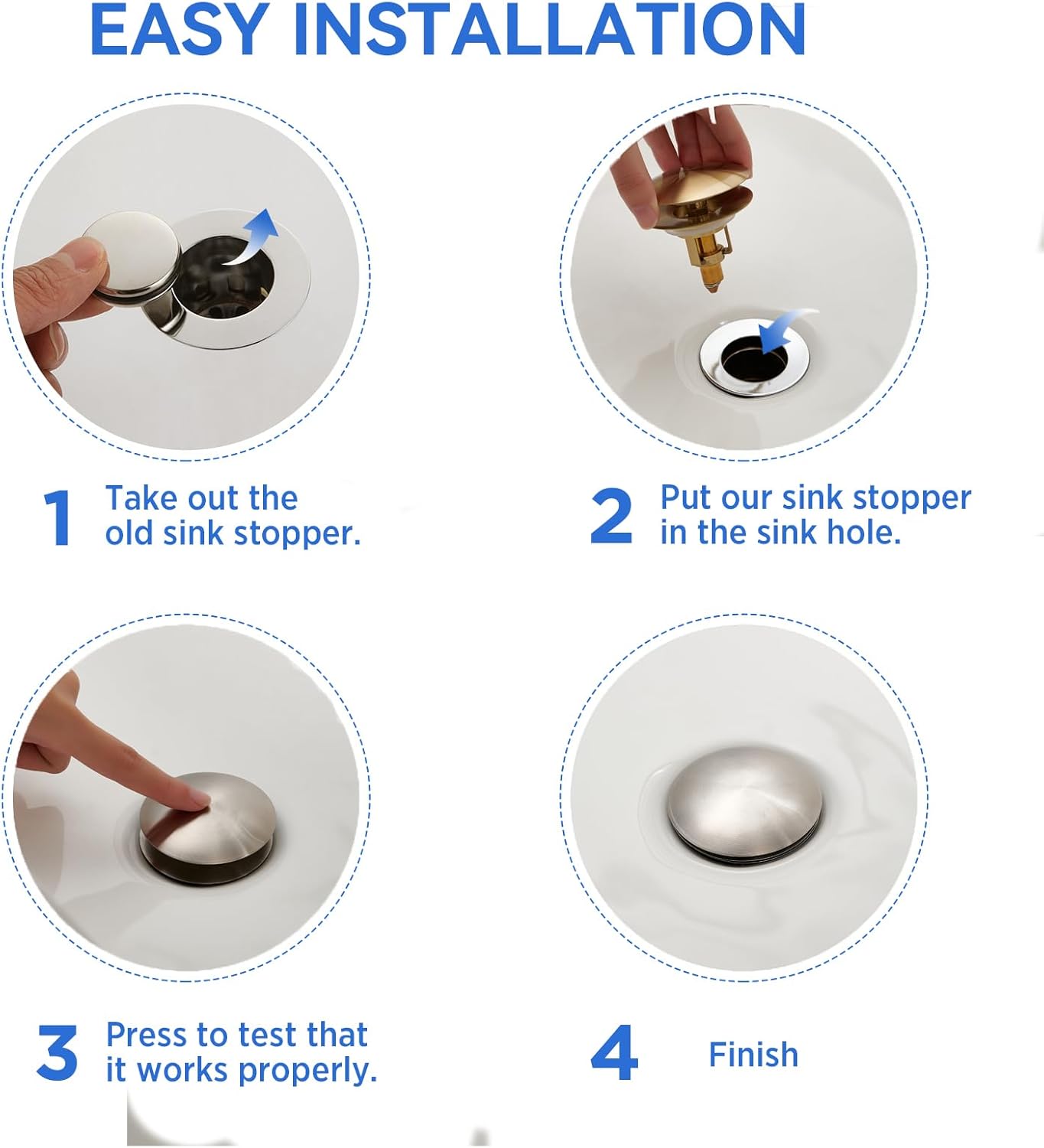 Bathroom Sink Drain Stopper, 2-in-1 Pop Up Sink Drain Stopper Strainer for 1.06"-1.65" Basin Drain Holes, Brass Bounce Core Sink Stopper with Anti-Clogging Hair Catcher