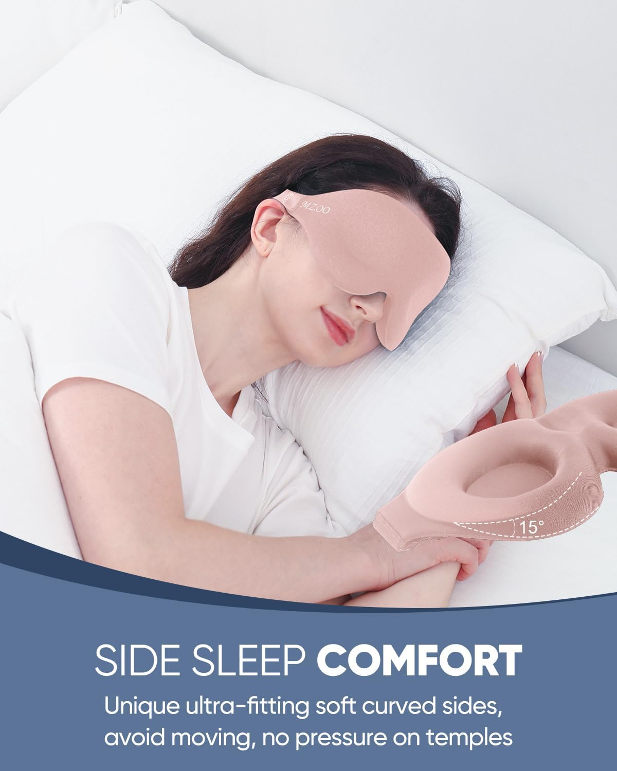 MZOO Luxury Sleep Eye Mask for Side Sleeper Men Women, Zero Eye Pressure 3D Sleeping Mask, Light Blocking Patented Design Night Blindfold, Soft Eye Shade Cover for Travel, Pink