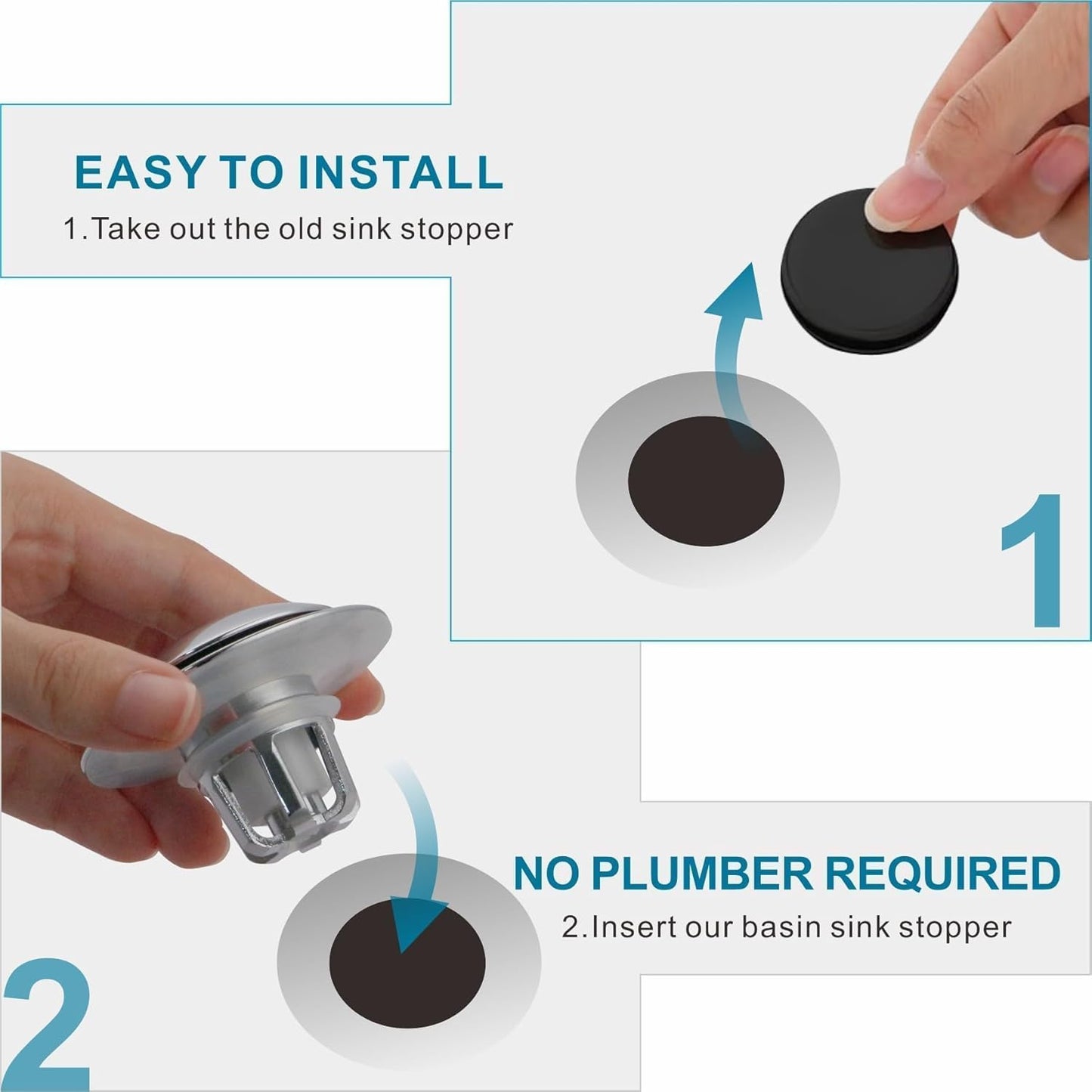 Chrome Bathroom Sink Drain Stopper,Welsan Universal Pop-Up Drain Stopper Plug Strainer with Hair Catcher for 1 1/8"-1 1/2" Drain Hole,Anti-Clogging Filter Chrome Plated