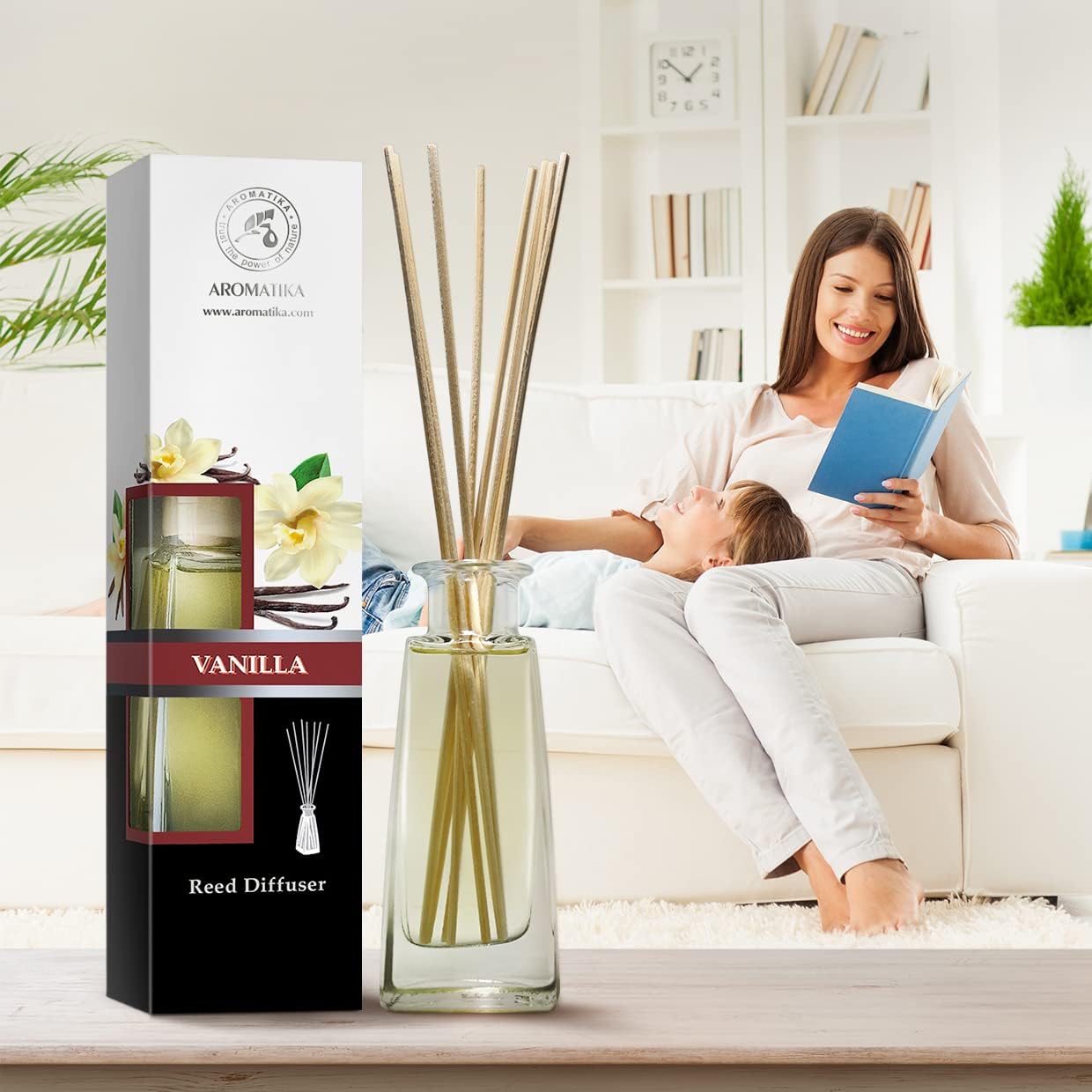 Reed Diffuser with Natural Essential Oil Vanilla 3.4 Fl Oz (100ml) - Scented Reed Diffuser - Gift Set with Bamboo Sticks - Best for Aromatherapy - SPA - Home - Office - Fitness Club