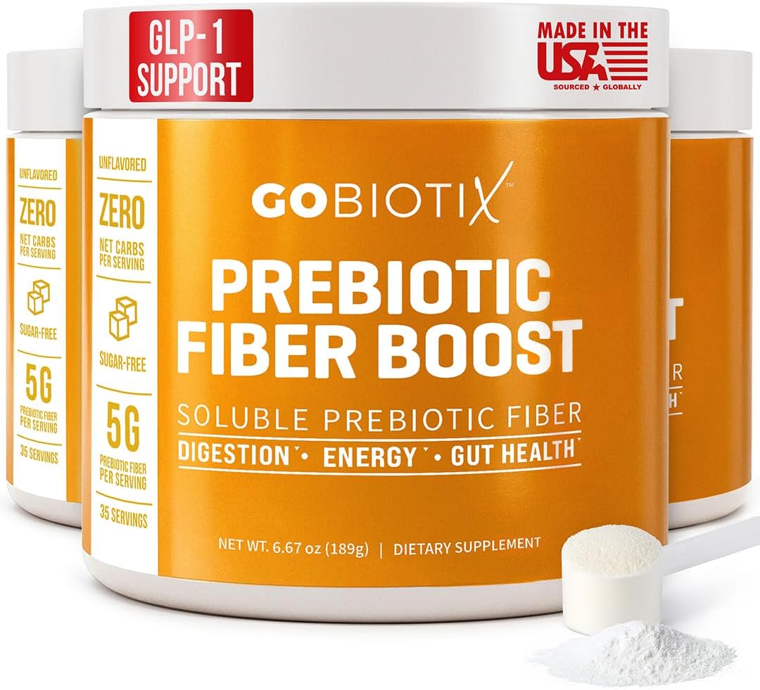 GOBIOTIX Fiber Supplement Powder with Prebiotics for Digestive Health and GLP-1 Support, Soluble Fiber for Gut Health & Debloat, Keto, Vegan, Gluten & Sugar Free, 35 Servings (3 Pack)