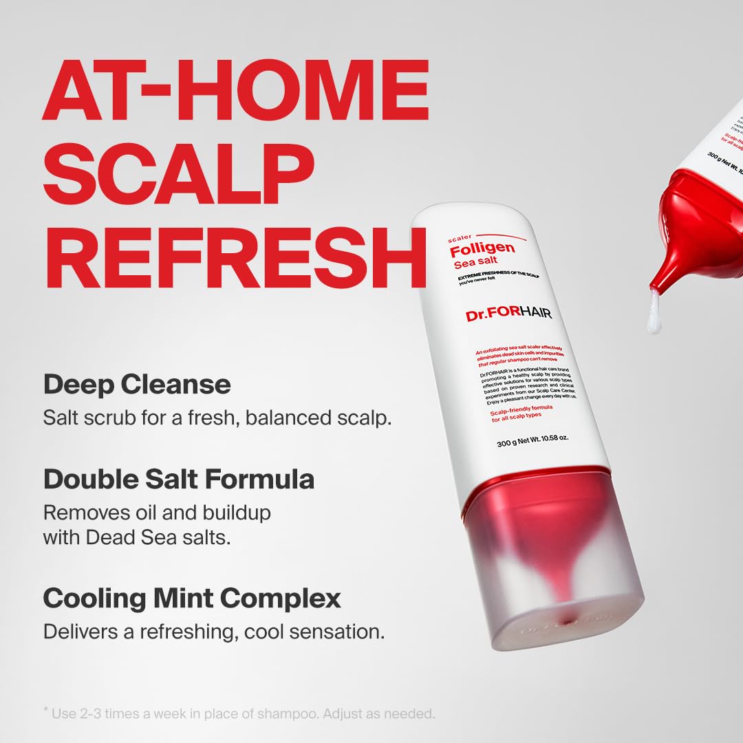 Dr.FORHAIR Folligen Sea Salt Scaler | Korean Hair Care | Scalp Exfoliator & Scalp Scrub | Eliminates Sebum, Impurities, Odor | Nourish and Freshen, 10.58 fl oz