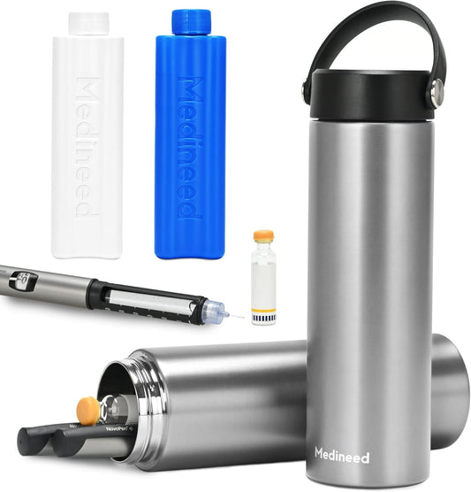 Insulin Cooler Travel Case TSA Approved, Refrigerated Medicine Case with Ice Packs, 60H 3 Pens Medicine Travel Cooler for Diabetes, Medication Organizer for Diabetic Supplies Carrying (Silver)