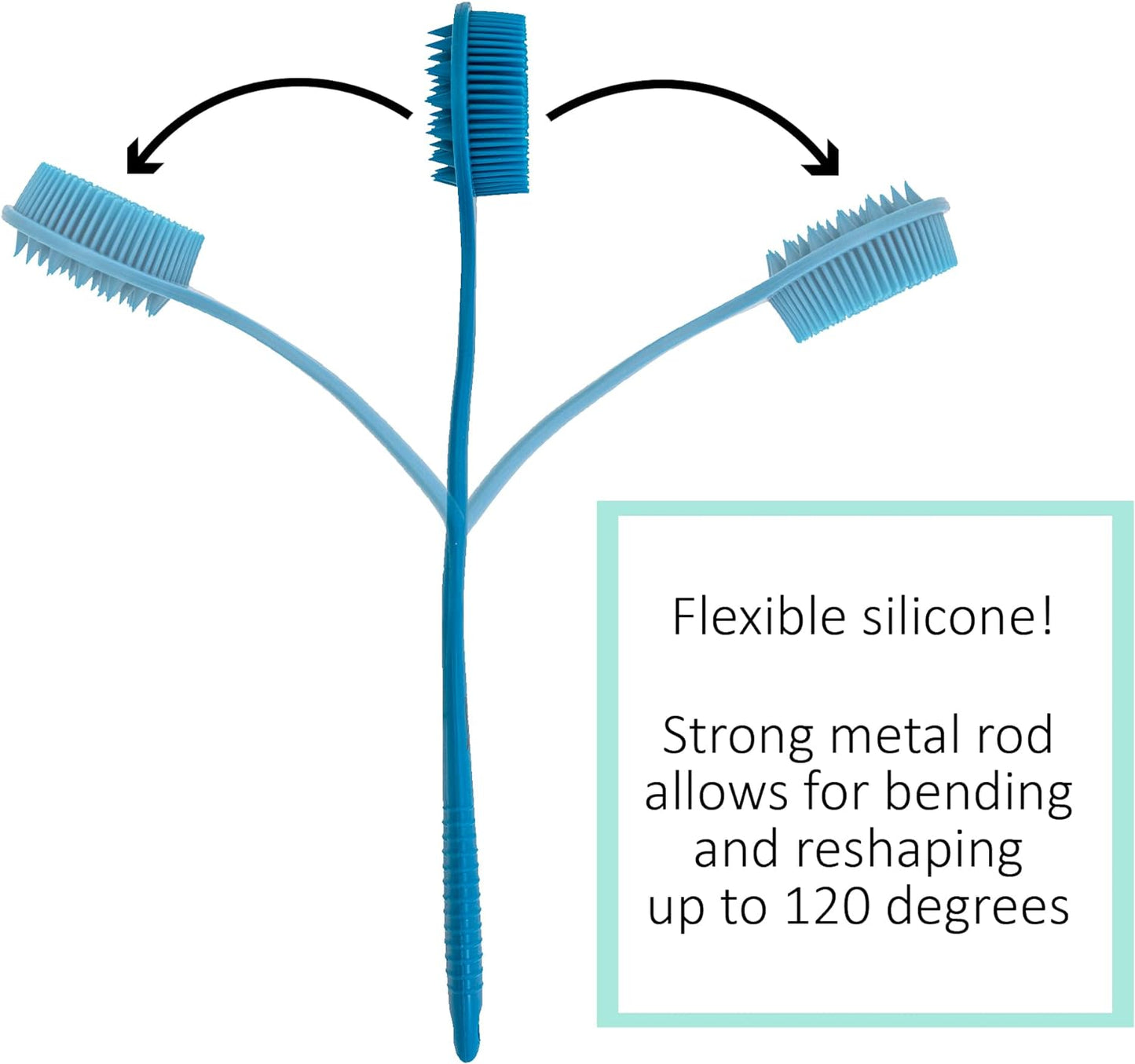 Bendable Long Handled Silicone Body Brush & Hair Scrubber - Bath Shower Back Brush, Shampoo Hair & Scalp Massager, Back Scrubber for Shower (Blue Sapphire)