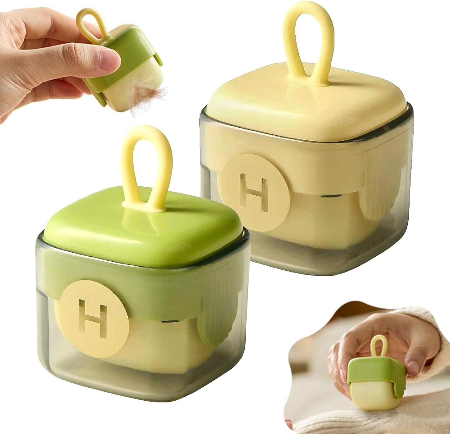 2Pcs Mini Lint Remover Roller, Washable Lint Gel Roller, Reusable Pet Hair Remover for Clothing, Pet, Hair, Dust, Lint (Green+Beige)