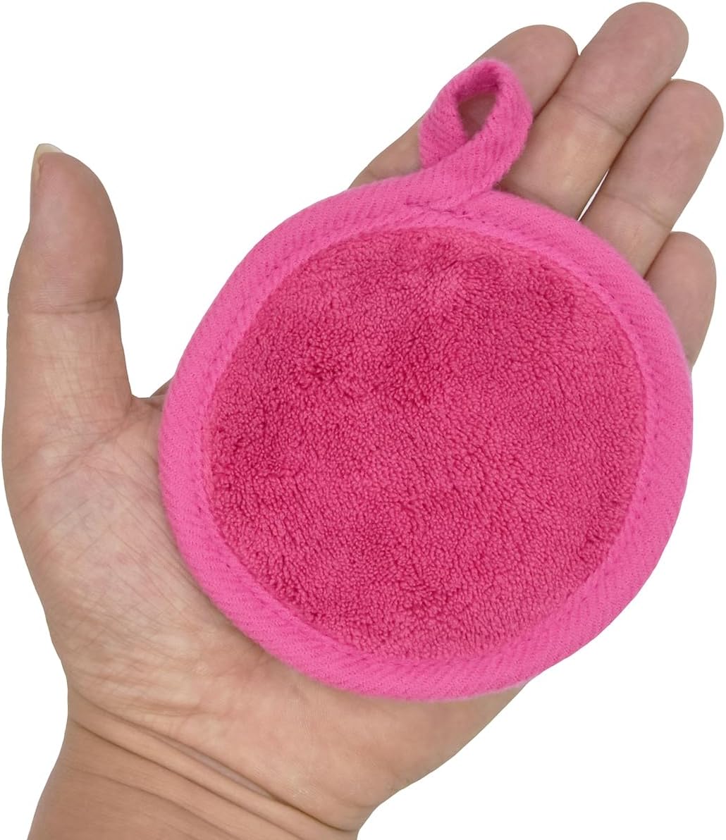 Reusable Makeup Remover Pads 16 Pack Microfiber Cleansing Facial Rounds Wipes Face, Eyes, Lips(3.5inch, dark pink)