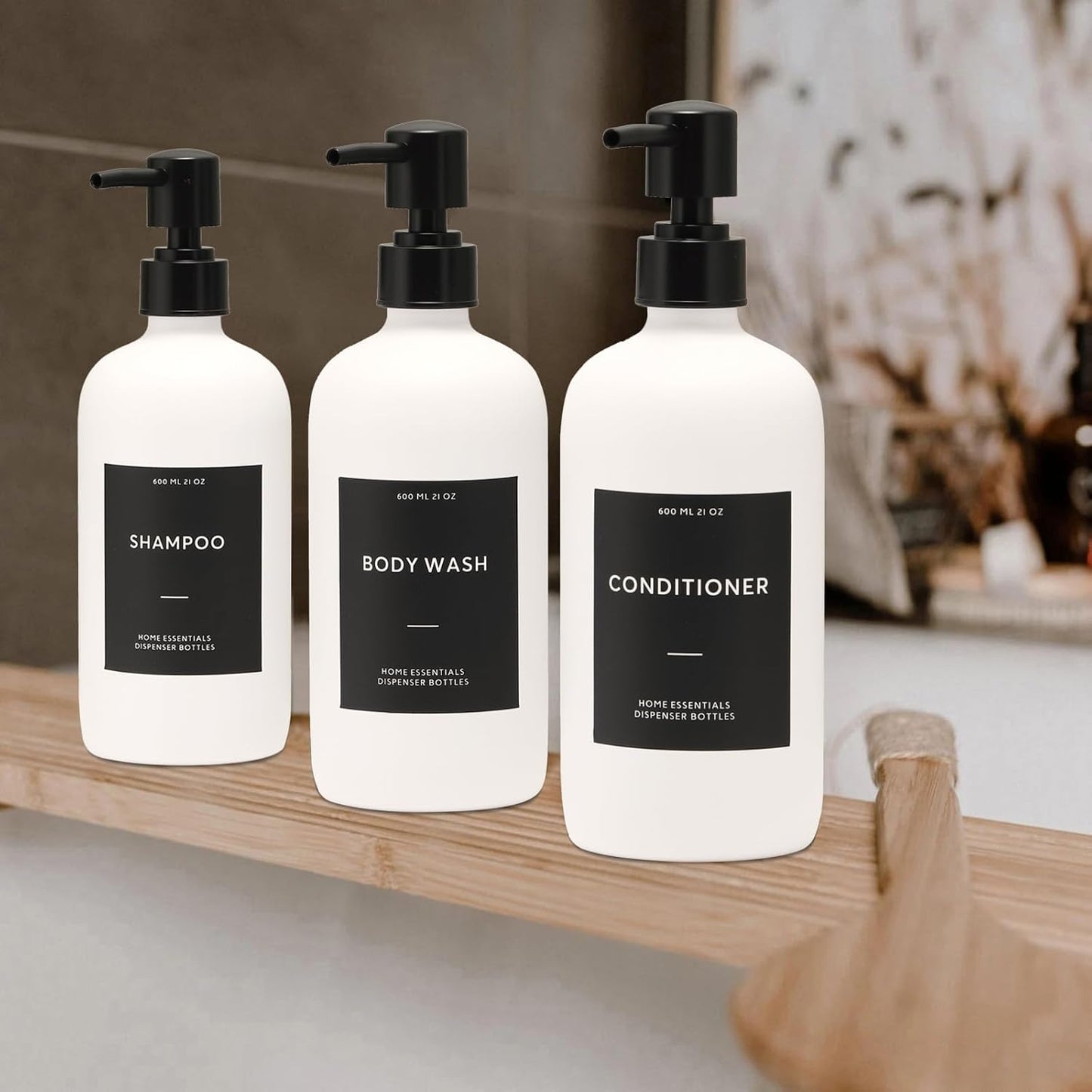 HOMCDALY Shampoo and Conditioner Dispenser, 21oz 3-Pack Refillable Shampoo and Conditioner Bottles, Empty Pump Bottle, Bathroom Shower Dispenser(21oz-White)