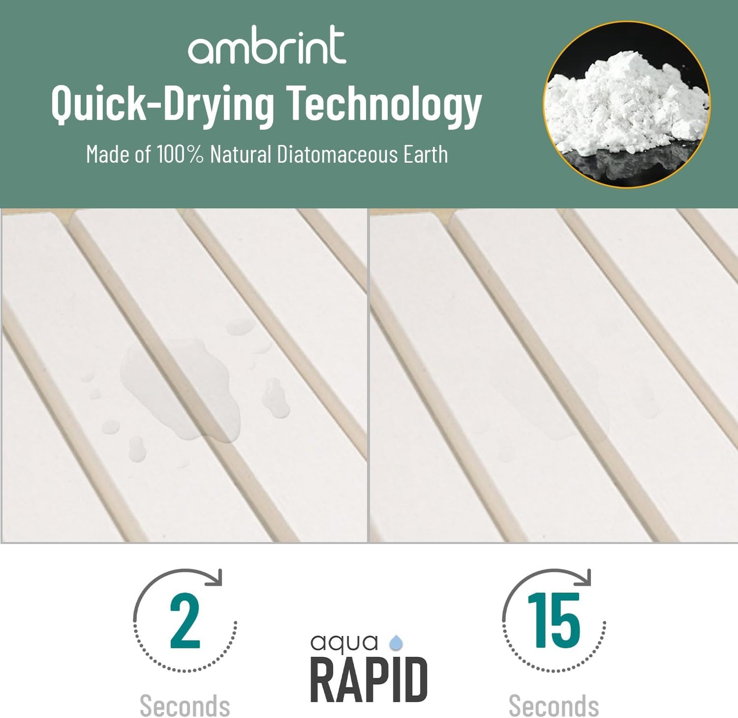 Stone Drying Mat for Kitchen Counter 16"x12" – Quick Dry Diatomaceous Earth Mat for Sink, Dishes, Cups & Soap – Foldable, Food-Grade Absorbent Countertop Mat for Kitchen, Bathroom & Dish Rack