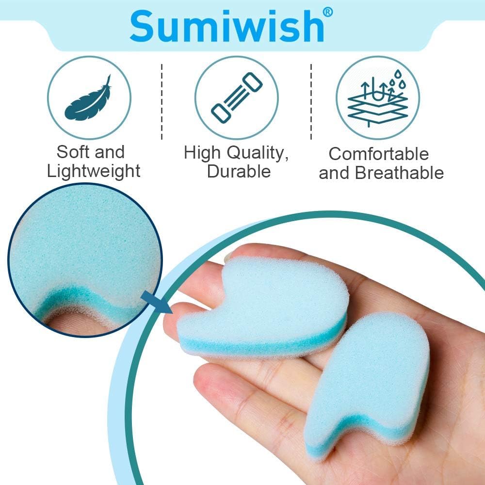 Sumiwish Foam Toe Separators, 20 Pack Breathable Toe Spacers, Reduce Friction and Relieve Corns Pain, Overlapping Toes Corrector - (Blue)
