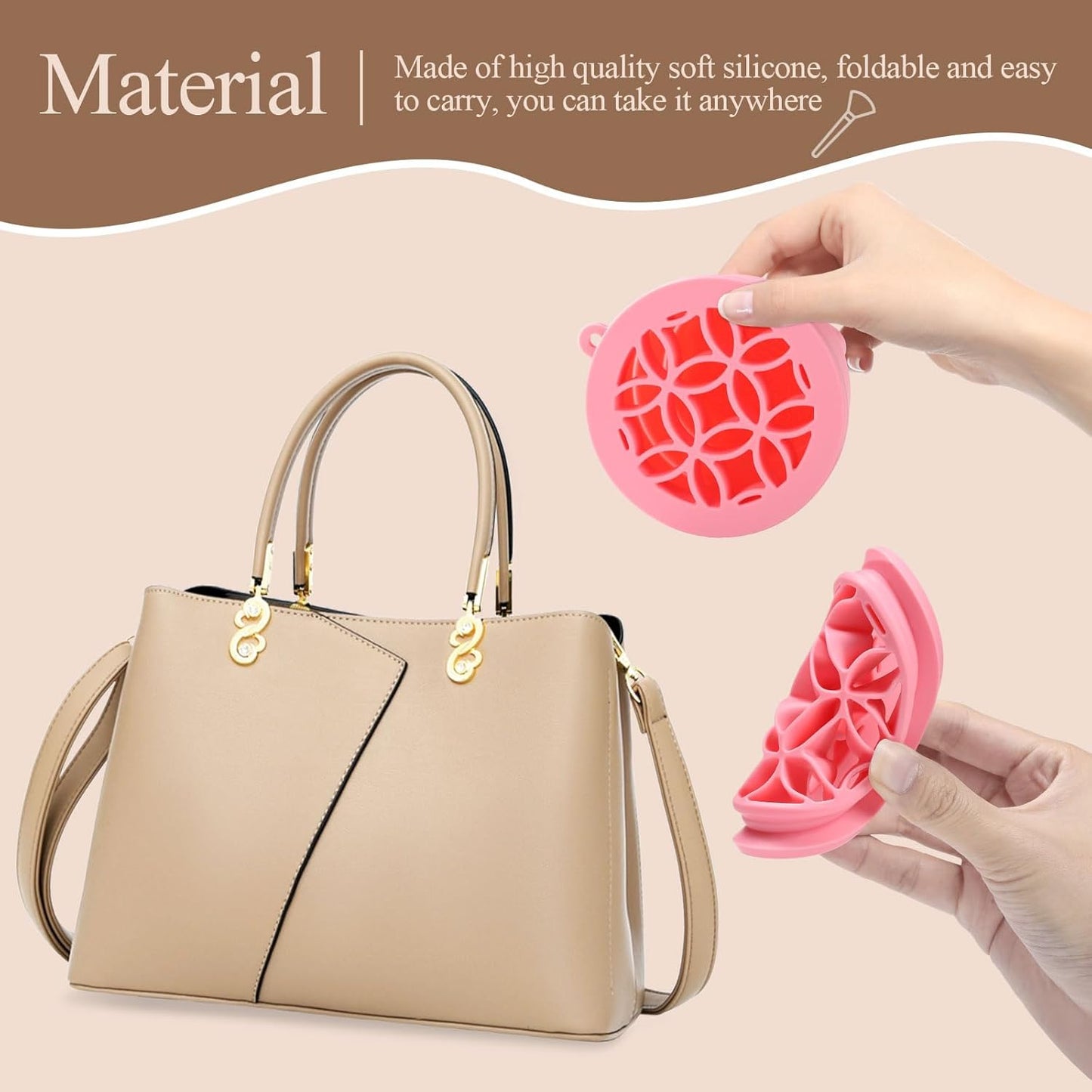 WantGor Makeup Brush Cleaner Mat with Brush Storage Holder, 3 in 1 Foldable Silicone Bowl Cosmetic Brushes Cleaning Pads Tool for Makeup Brush, Makeup Sponge, Powder Puff (Pink)