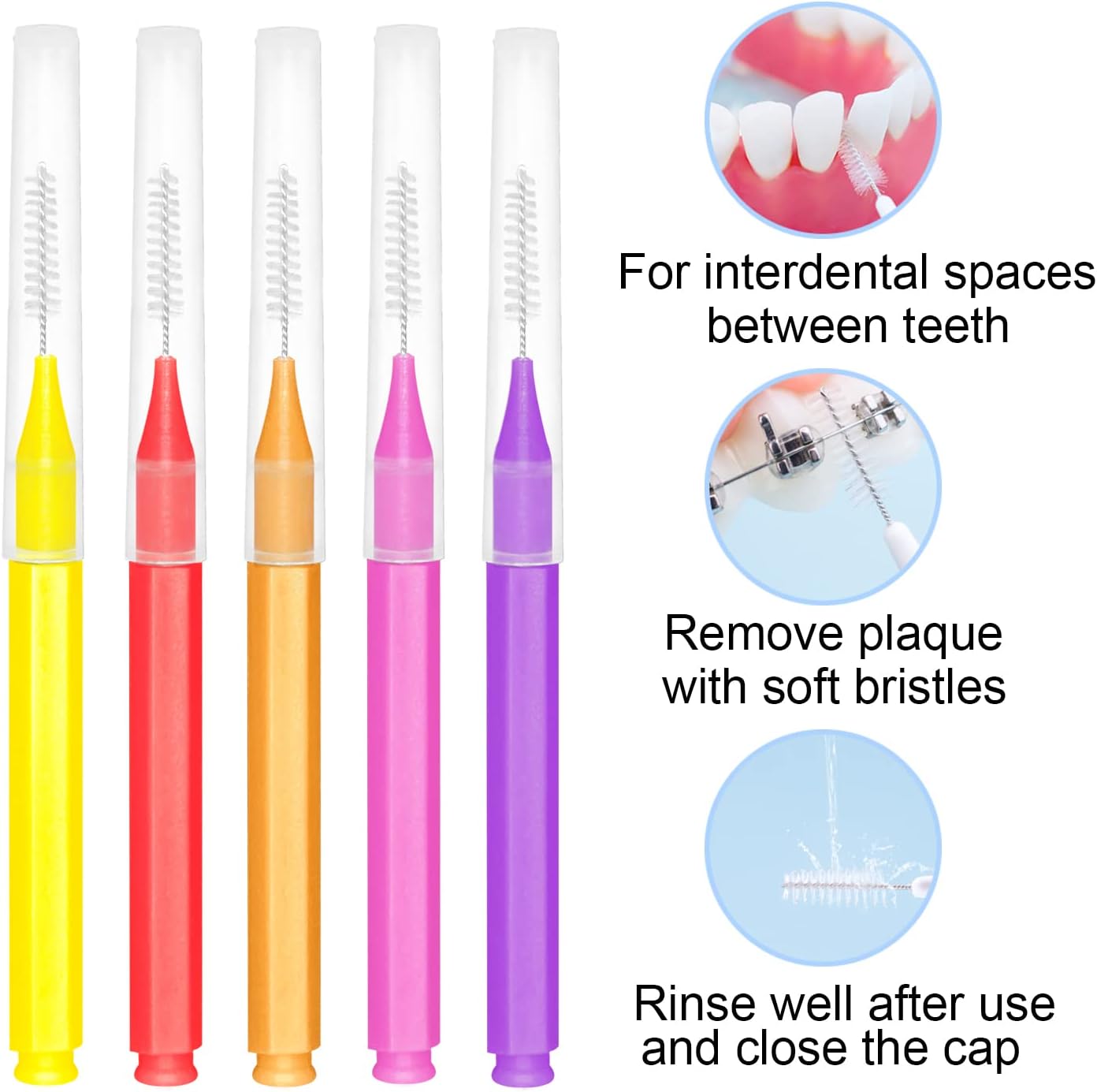 EasyHonor Braces Brush for Cleaner Interdental Brush Toothpick Dental Tooth Flossing Head Oral Dental Hygiene Flosser Toothpick Cleaners Tooth Cleaning Tool (5 Warm Colors,75pcs)