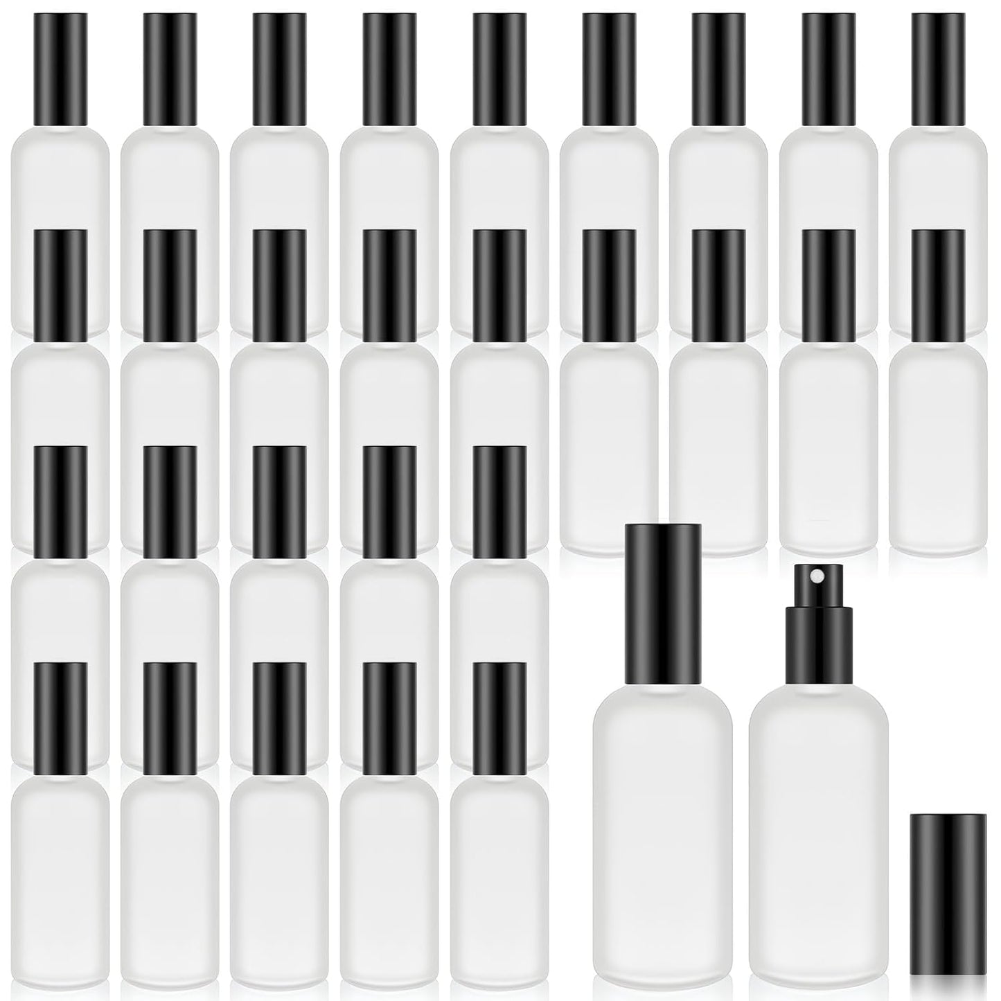Roshtia 30 Pcs 3.4 oz/ 100 ml Black Glass Spray Bottle Refillable Perfume Atomizer Clear Decorative Empty Bottles with Fine Mist Sprayer Pump for Face Body Travel
