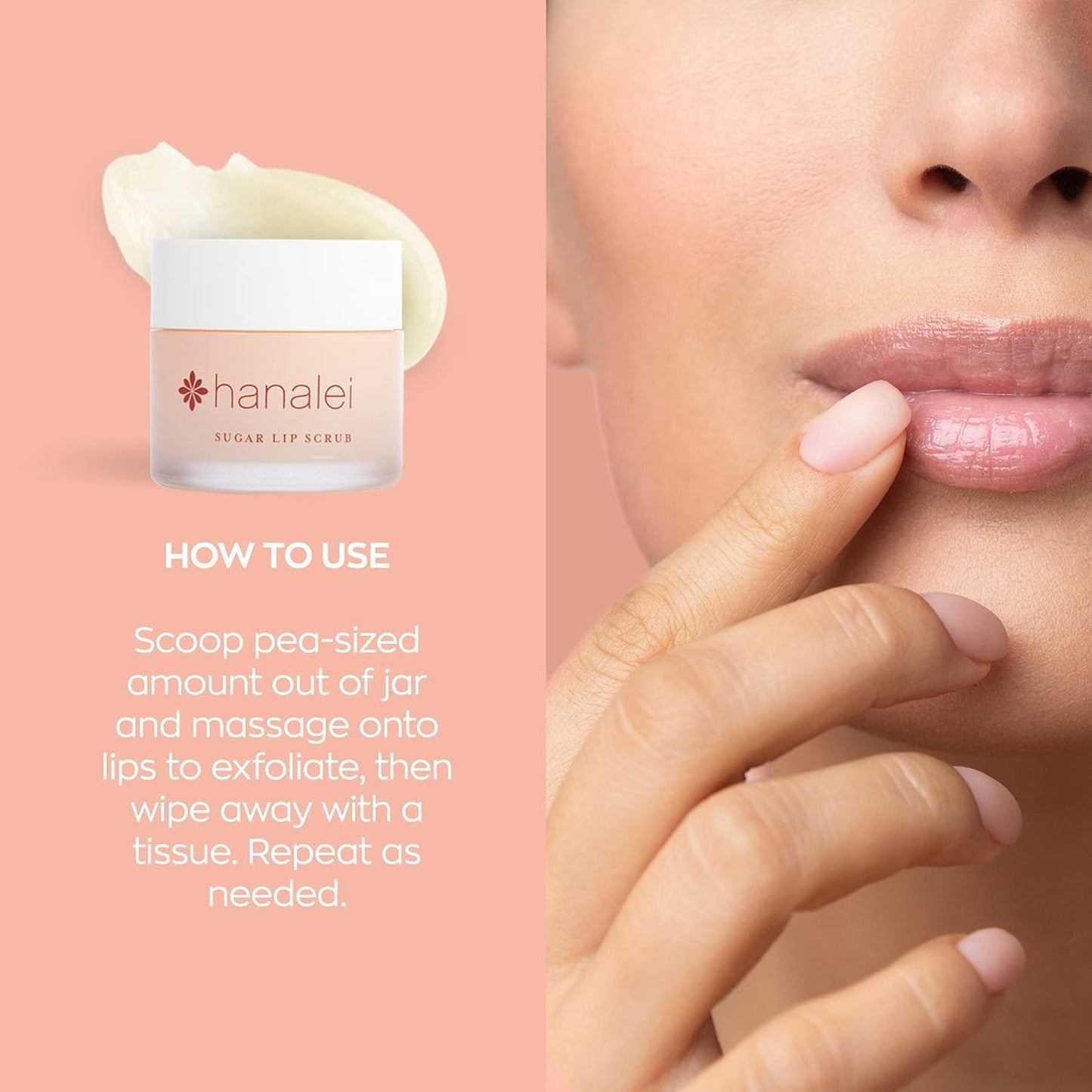 Hanalei Vegan Sugar Lip Scrub Exfoliator - Hawaiian Cane Sugar, Kukui Oil & Shea Butter for Smooth, Hydrated Lips - Natural, Cruelty-Free Lip Care, Removes Dry Skin, Moisturizes & Softens (22g)