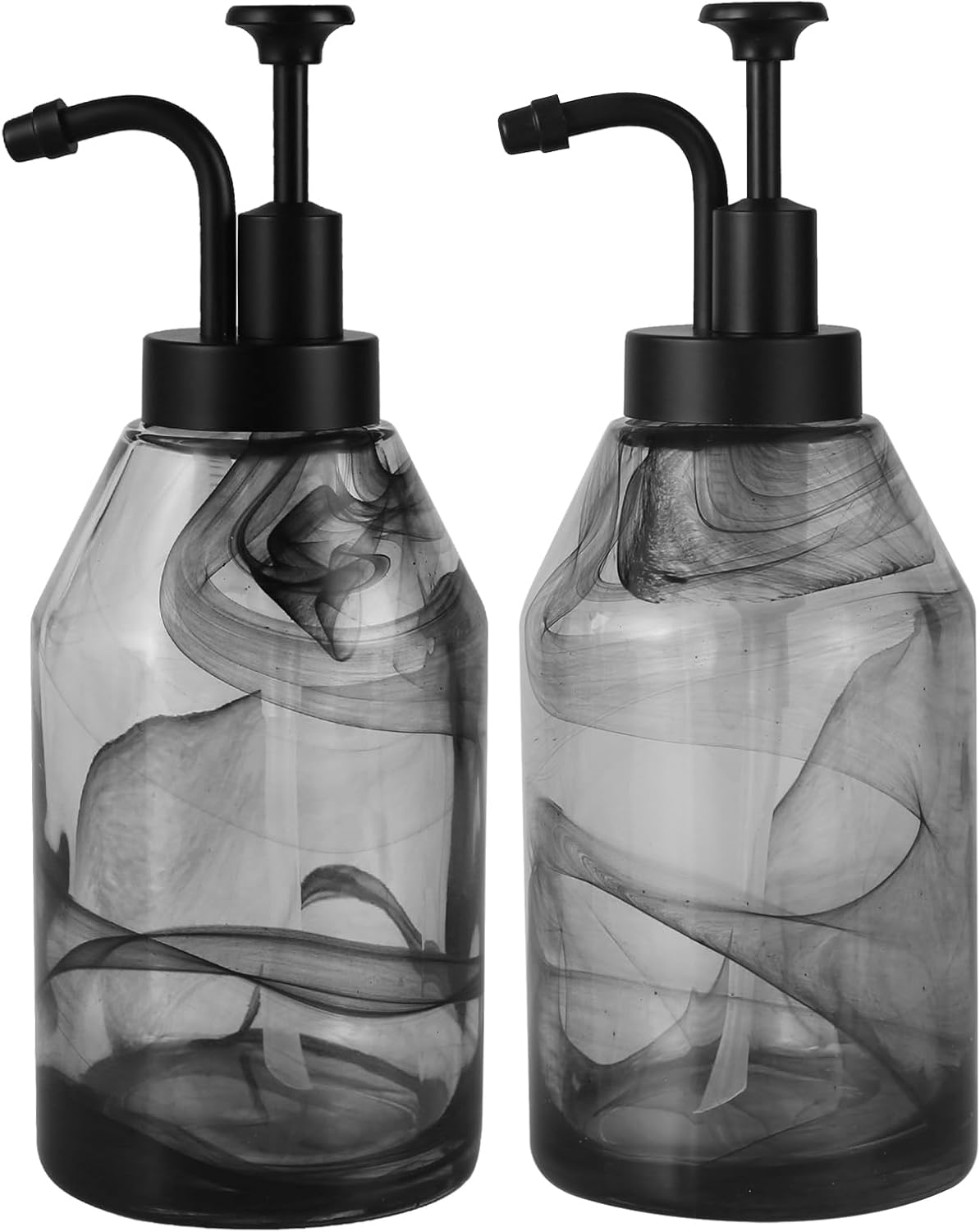 2 Pack Thick Marble Glass Soap Dispenser with Smooth-action Pump,12.5 oz Decorative Black Hand Soap Dispensers Set for Bathroom&Kitchen,Luxury Dispenser for Liquid Dish Soap,Lotion,Coffee Syrup