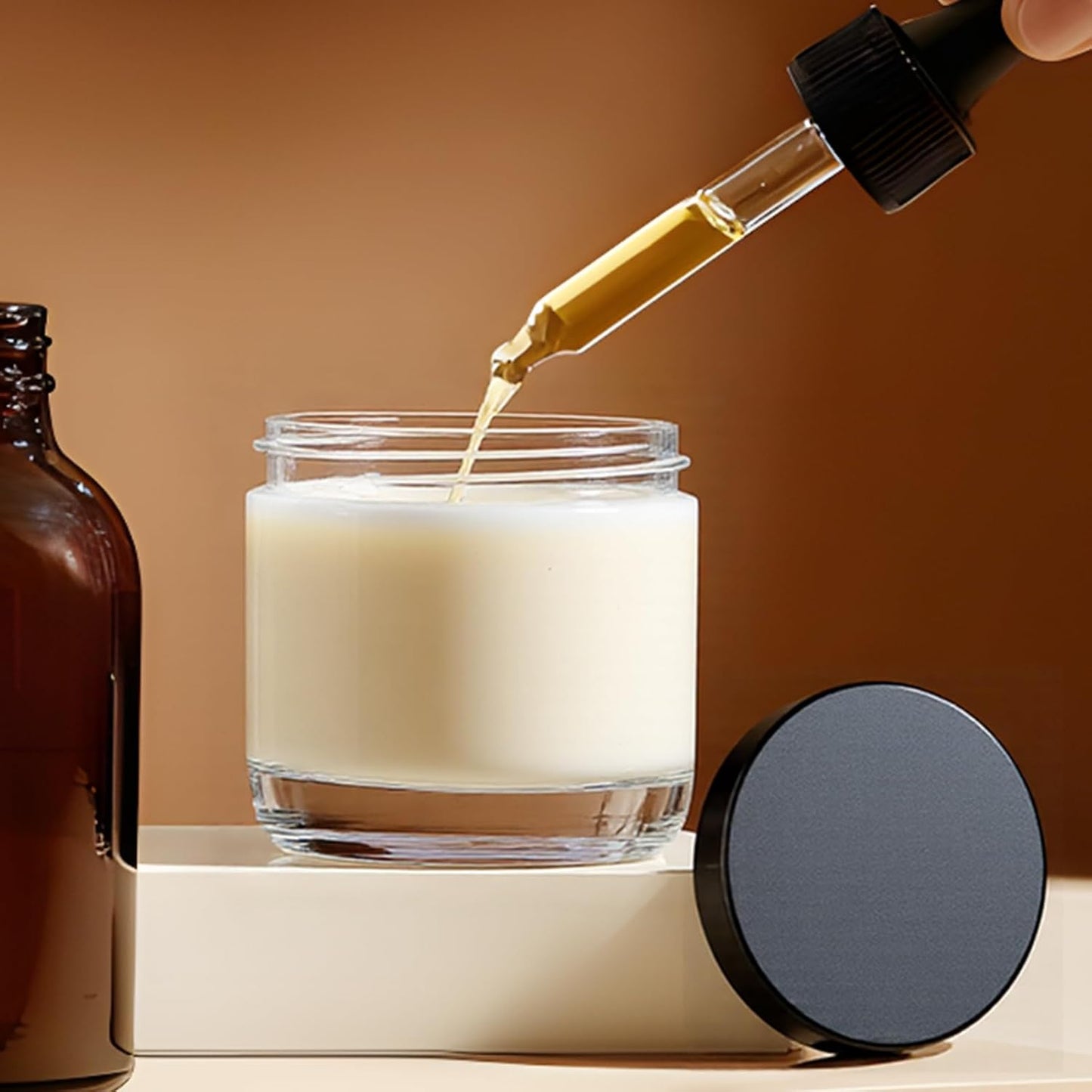 2oz Jars with Lids, HOA Kinh 3 Pack Clear Glass Jars with Lids Empty Cosmetic Containers Round Airtight Glass Jar with Black Lid for Storing Lotions Powders Ointments