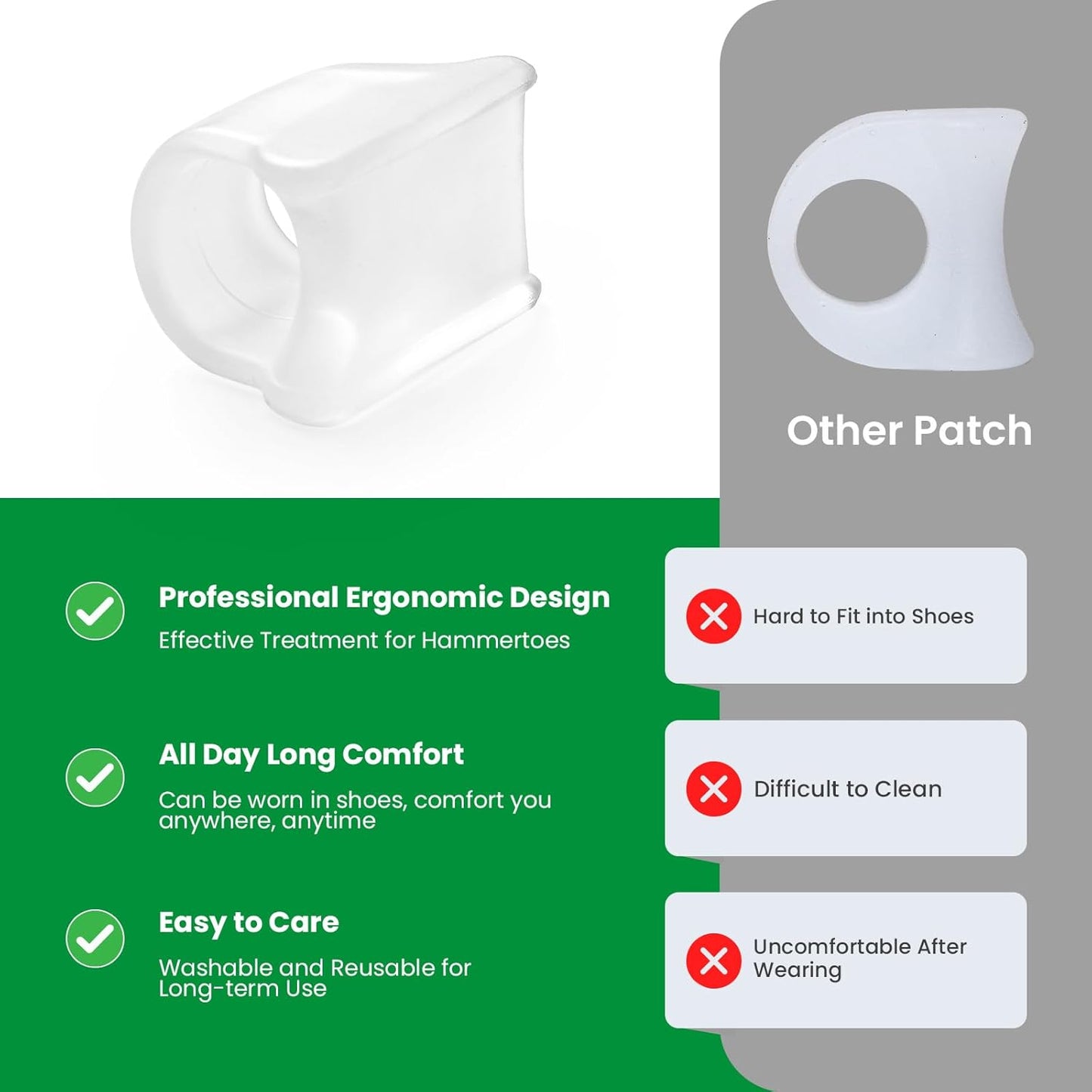 Bukihome Hammertoe Corrector - 6 Pack Toe Straightener to Curled Toes, Broken toe, Bunion Corrector for Women and Men, Large Size (Clear)