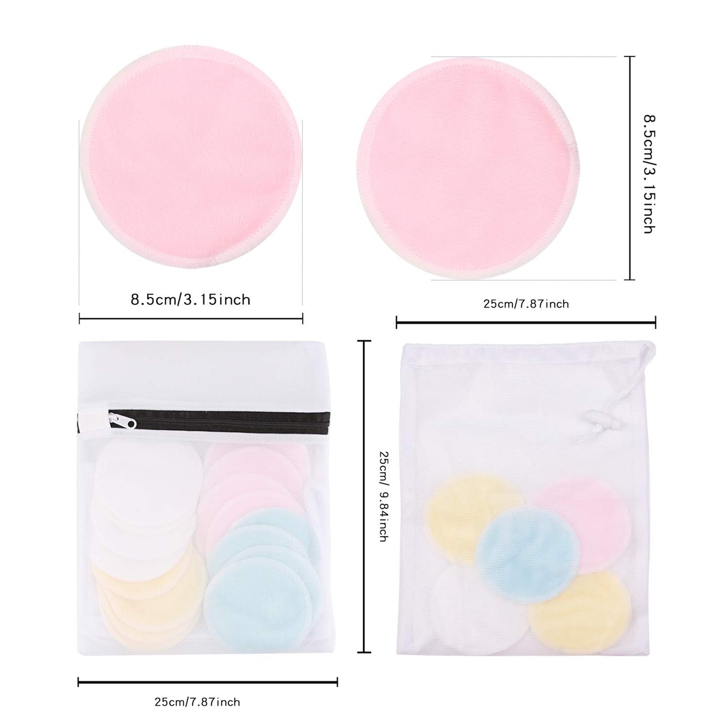Reusable Makeup Remover Pads (16 Pack) with 2 Bags for Laundry & Storage, Reusable Bamboo Cotton Rounds, Eco-Friendly Reusable Cotton Pads for All Skin Types