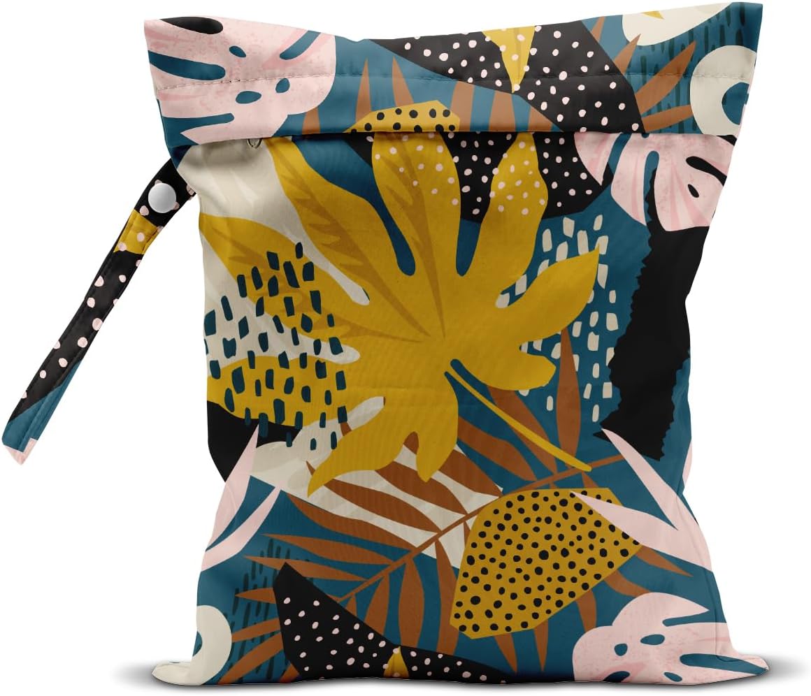 Wet Bag, Wet Dry Bag, Wet Bag for Swimsuit, Travel, Beach, Pool, Diapers, Dirty Yoga Gym Clothes, Makeup Bag, Waterproof Tropical Palm Leaves Decor Jungle Palm Leaf Favors