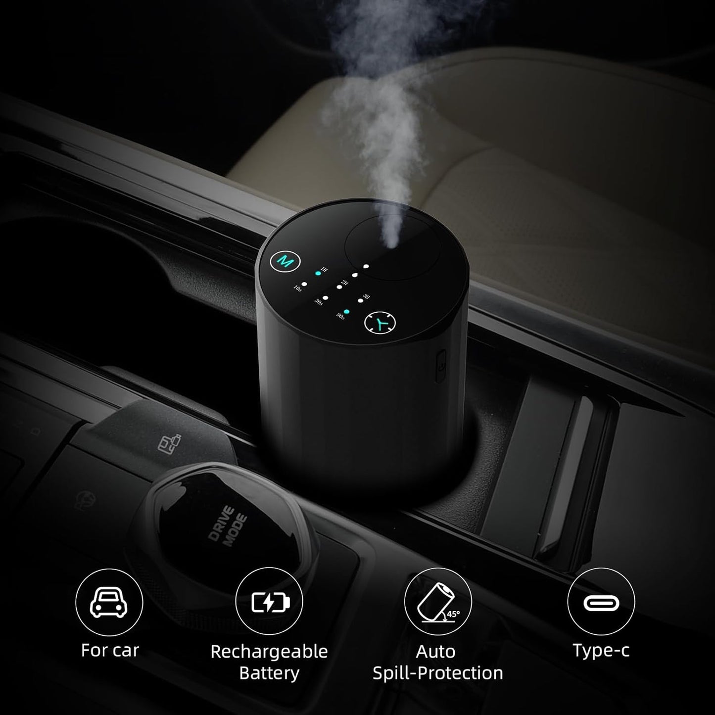 Waterless Essential Oil Diffuser Aromatherapy Scent Diffusers for Home Large Room, Bedroom, Car, Office, Desk, Battery Operated Mini Portable Air Freshener (Black)