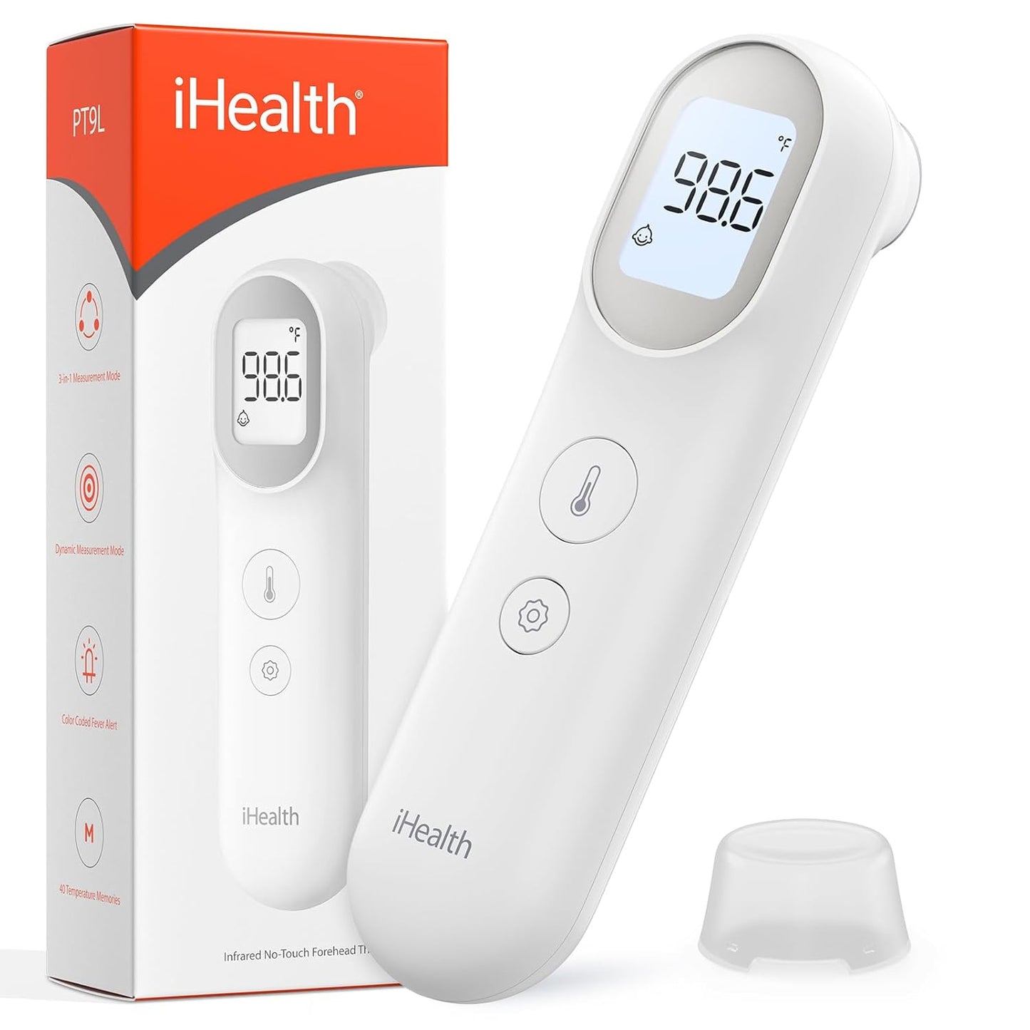 iHealth Infrared Digital Thermometer for Adults and Kids, Baby Thermometer with 3-in-1 Mode & 3-Color Prompt, Fever Alarm & Silent Mode, Forehead & Object Detection, 40 Memory Storages, PT9L, White
